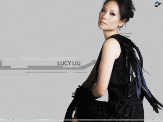 Woman black dress feathered background - her back free wallpaper