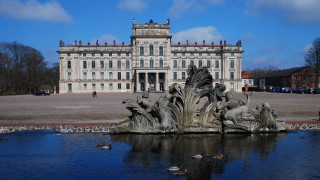 Large building fountain ducks swimming - florence engelbach free wallpaper