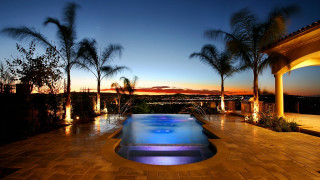 Pool city night palm trees - elbridge ayer burbank free wallpaper