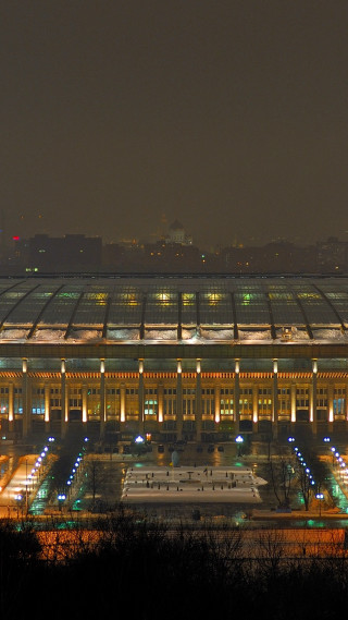 Large building lit roof night - constructivism free wallpaper
