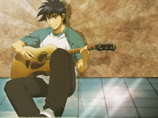 Man sitting floor guitar wall - a guitar free wallpaper