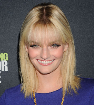 Blonde woman blue shirt smiling - smiling free wallpaper