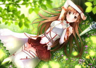 Girl dress hat grass sword 2 - a girl in a dress and hat free wallpaper