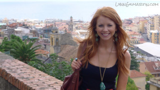 Woman red hair balcony city - a balcony free wallpaper