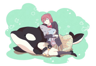 Woman whale cat dog magical - a cat and a dog free wallpaper