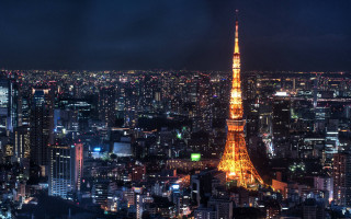 Cityscape tall tower lit nighttime - tall tower free wallpaper