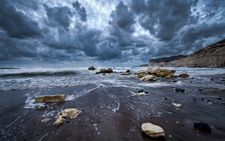 Beach rocks water cloudy sky 7 - stormy weather free wallpaper