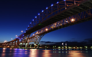 Bridge water night lights boat 2 - the water below free wallpaper