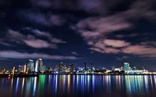 City skyline night reflection water 5 - a reflection of the water free wallpaper