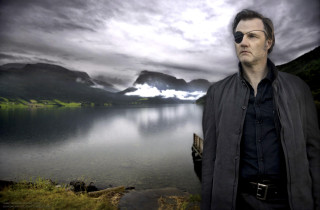 Man lake mountains clouds sky - him free wallpaper for desktop