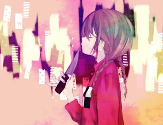 Girl red coat cell phone - her phone screen free wallpaper