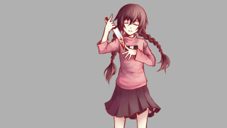 Girl ponytail knife cellphone gray - a gray background free wallpaper