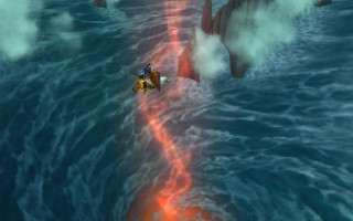 Man horse riding river water - zenith view free wallpaper