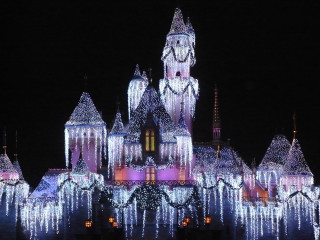 Castle lights decorations nighttime clocktower - a castle free wallpaper