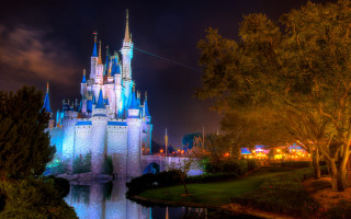 Castle night lake trees sky - fantasy magic free wallpaper