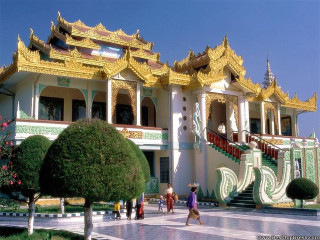 Gold green decorated building crowd - fang congyi free wallpaper