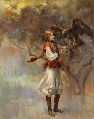 Woman holding bird arm painting - fantasy art free wallpaper
