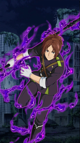 Woman black outfit purple flames - a building in the background free wallpaper