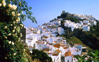 White village mountain flowers foreground - el greco free wallpaper