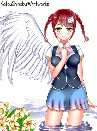 Girl angel wings water flowers - the background and a caption free wallpaper