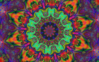 Colorful kaleidoscope circular design art - a green center free wallpaper