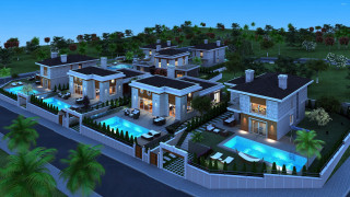 Large house pool trees bushes 2 - isometric free wallpaper