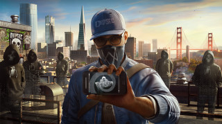 Man holding camera cityscape people - a camera in front free wallpaper