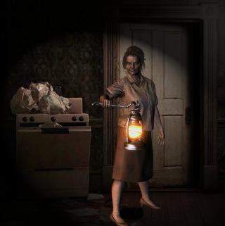 Woman holding lantern dark room - dynamic lighting free wallpaper