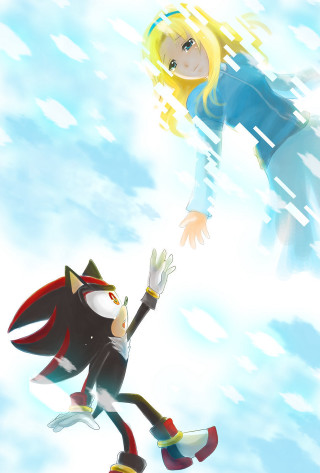Cartoon character reaching sonic sky - fine free wallpaper