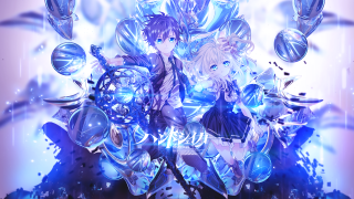 Anime characters blue background balloons - balloon free wallpaper