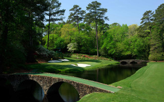 Bridge pond golfcourse impressionist green - a golf course free wallpaper