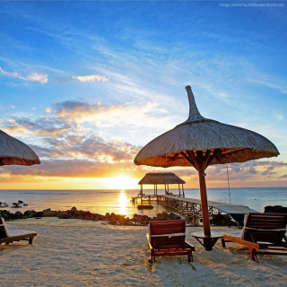 Beach chairs umbrellas sunset pier 2 - sunset free wallpaper