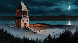 Clock tower forest night full - full free wallpaper