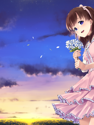 Girl pink dress flower sky - romanticism free wallpaper