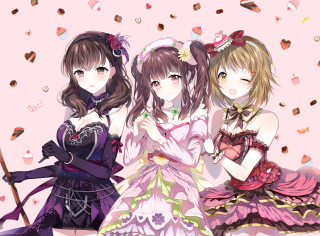 Three anime girls pink purple - object free wallpaper