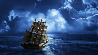 Stormy ocean ship lightning cloudy 2 - lightning free wallpaper
