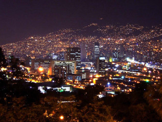 City night lights mountain trees - a photo free wallpaper