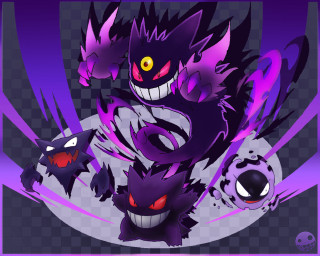 Cartoon monsters purple black colors - shock art free wallpaper