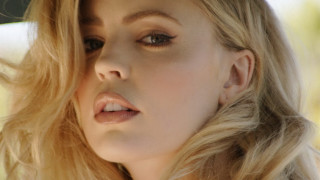 Blonde woman closeup photorealistic portrait - a white shirt free wallpaper