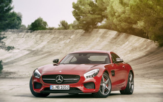 Red mercedes sports car hillside - adam szentpétery free wallpaper