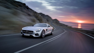 White car cliff sunset road - a cliff side free wallpaper