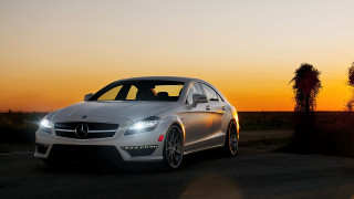 Mercedes cla sunset road trees - photorealistic lighting free wallpaper