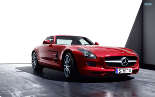 Red mercedes sls roadster garage - a white wall behind free wallpaper
