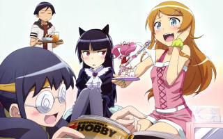 Anime girls eating food drinking - bourgeoi free wallpaper