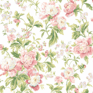Floral wallpaper pink flowers green - a flemish baroque free wallpaper