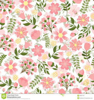 Pink flower pattern green leaves - a green border free wallpaper