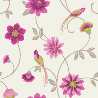 Pink flower bird pattern white - a pink flower free wallpaper