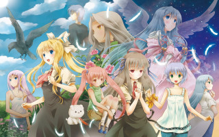 Anime girls sky background clouds - a group of anime girls free wallpaper