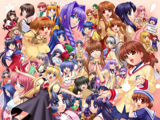 Anime girls long hair group 2 - different outfit and colors free wallpaper