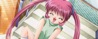 Pink haired girl rooftop tennis - her mouth open free wallpaper